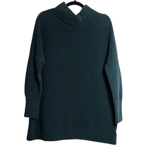 FREE PEOPLE Emerald Green Cotton Blend Ribbed Mock Collar Sweater Size Small